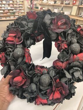 Black & Red Floral Velvet Halloween Wreath